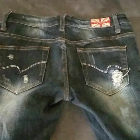 Machine dark blue flared distressed jeans - Picture 6 of 8